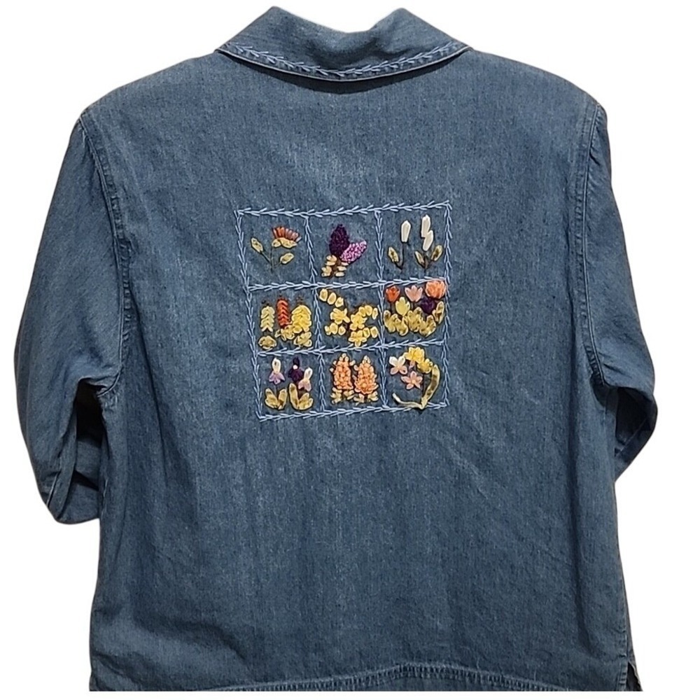 Draper's & Damon's Denim Shirt‎ PM Blue Floral Embroidered Cottagecore Vintage - Picture 5 of 6